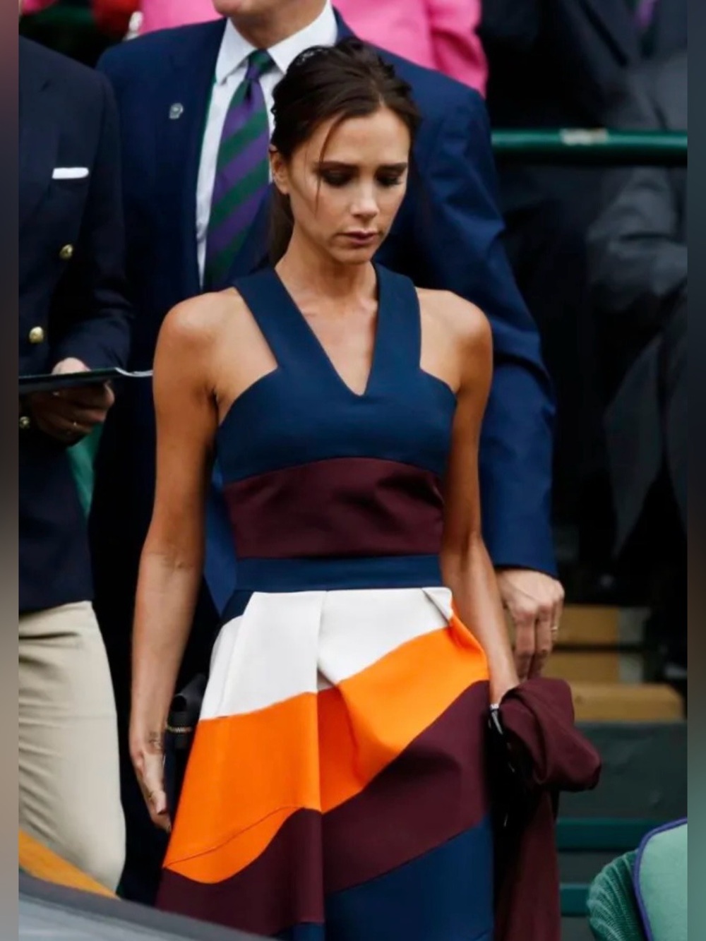 Victoria Beckham V-Neck Sleeveless Dress in Navy, Burgundy, Orange - Picture 5 of 5